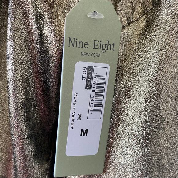 NEW NINE EIGHT Gold Shimmer Midi Dress Size Medium V Neck Balloon Long Sleeve - Picture 5 of 5